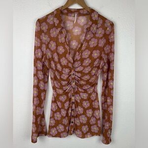 ~NWOT Free People Lucky Shirtee Sheer Floral Button Up Large~